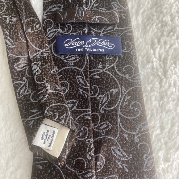 100% Silk Tie Mens Sean Jean Brown Blue Vines Lime New - Picture 2 of 5